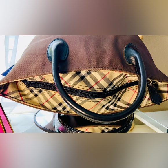 “HOST PICK” BURBERRYSs Nova Check Blue Label Tote Bag Nylon Brown Auth - Picture 4 of 11